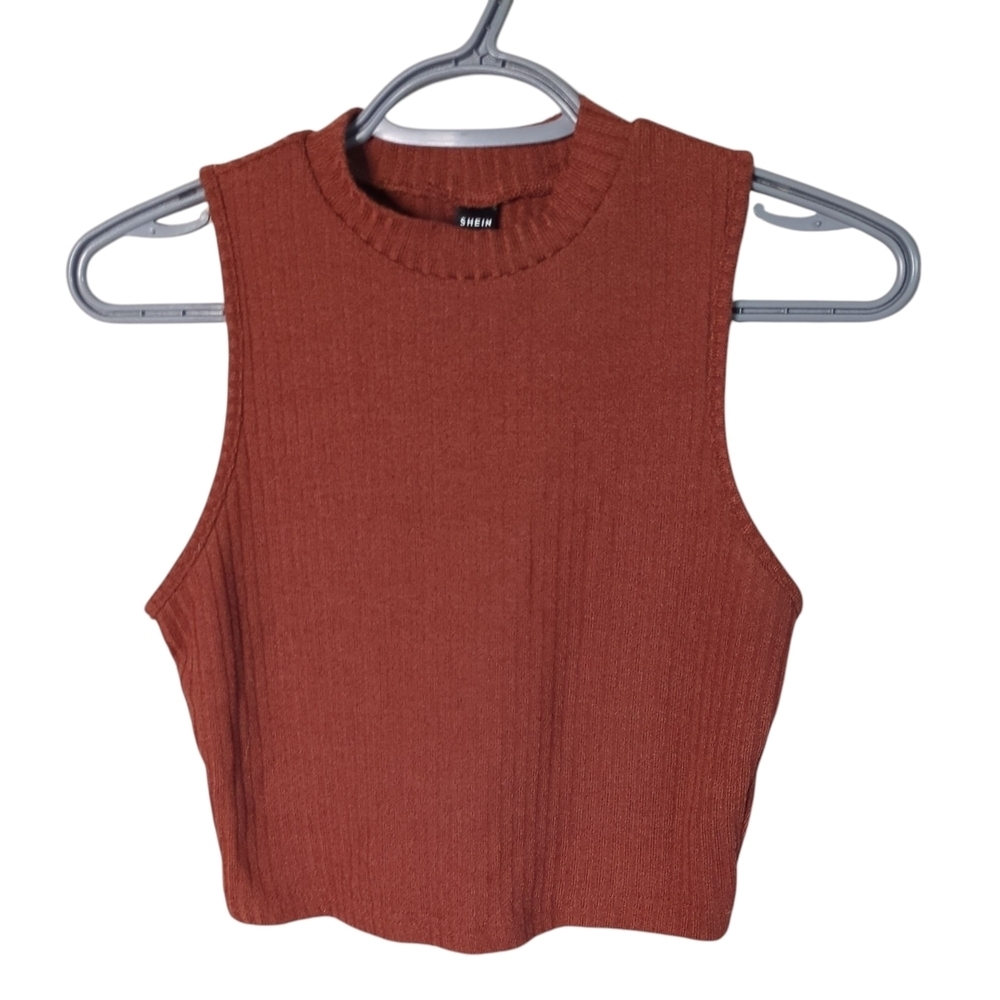 SHEIN Women's Cropped Terracotta Ribbed Sleeveless Shirt Size‎ Medium